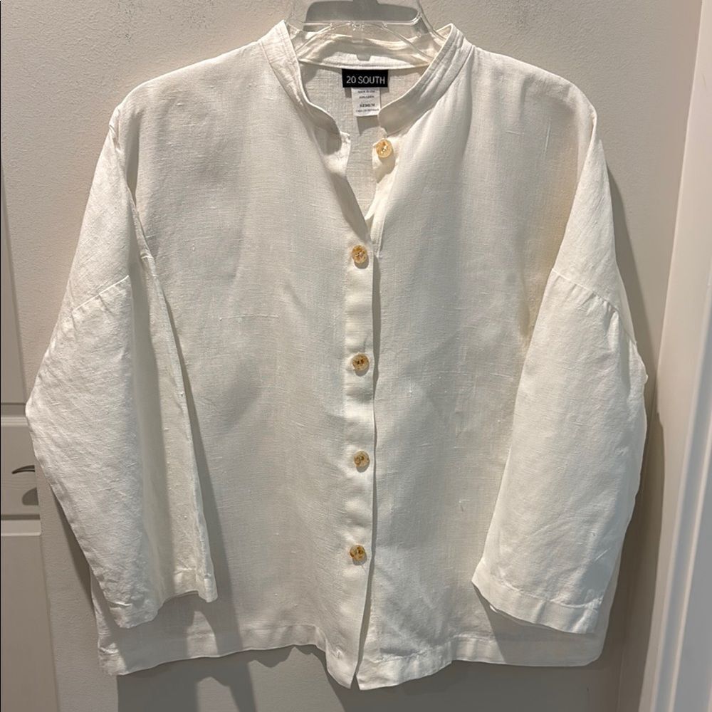 20 South Women's White Linen Blazer Lagenlook Size Medium